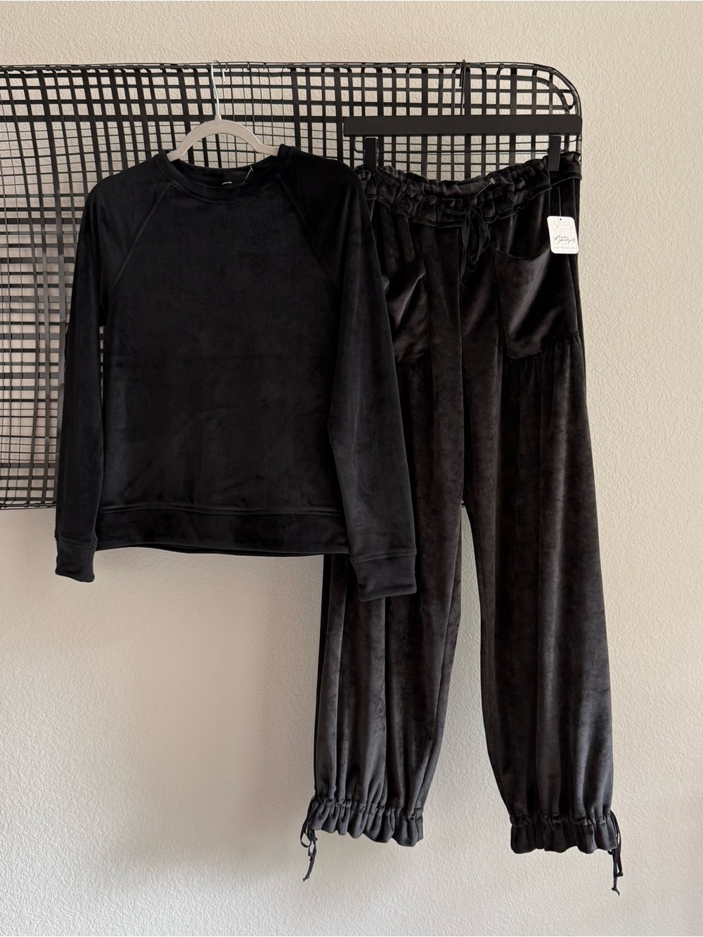 Free people velour parachute black pant set